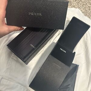 Prada sunglass case, cleaning cloth, & box